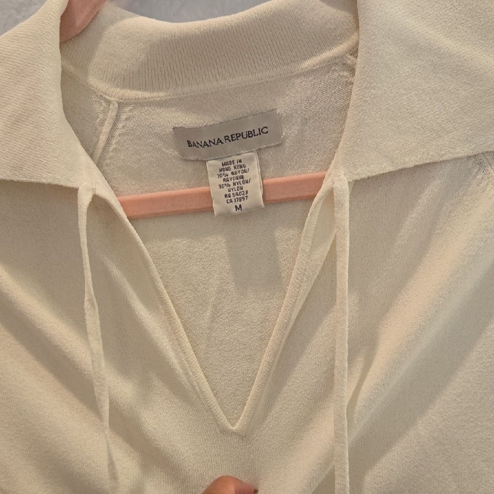 Banana Republic Tan Cream Button Down Shirt with Tie Front - Picture 11 of 11
